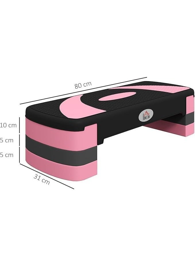 Aerobics Step for Fitness Non-Slip with Adjustable Height 3 Levels 80 x 31 x 10/15/20 cm Platform Stepper for Sports and Exercise at Home Gym Load 150 kg Pink - Image 2